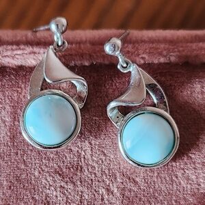 Silver and Blue Stone Drop Earrings